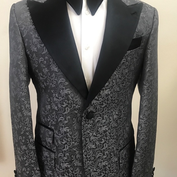 Grey jacquard ceremonial luxury tuxedo blazer. Made in Italy. - Picture 2 of 3